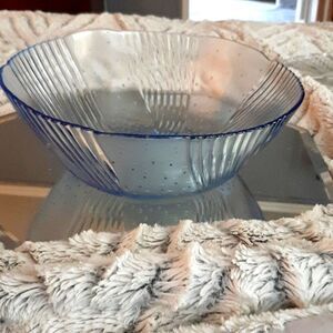 Forte Crisa  Mexico Azore Blue Art Deco Glass Large Serving Bowl‎ Vintage